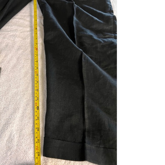 ZINI Mens Black 100% Linen Pleated Cuffed Trousers Pants Size 36 - Picture 6 of 8